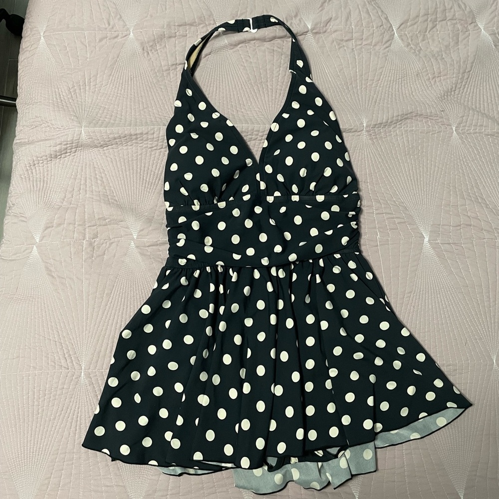 Esther Williams One Piece Bathing Suit in Polka Dots - Navy